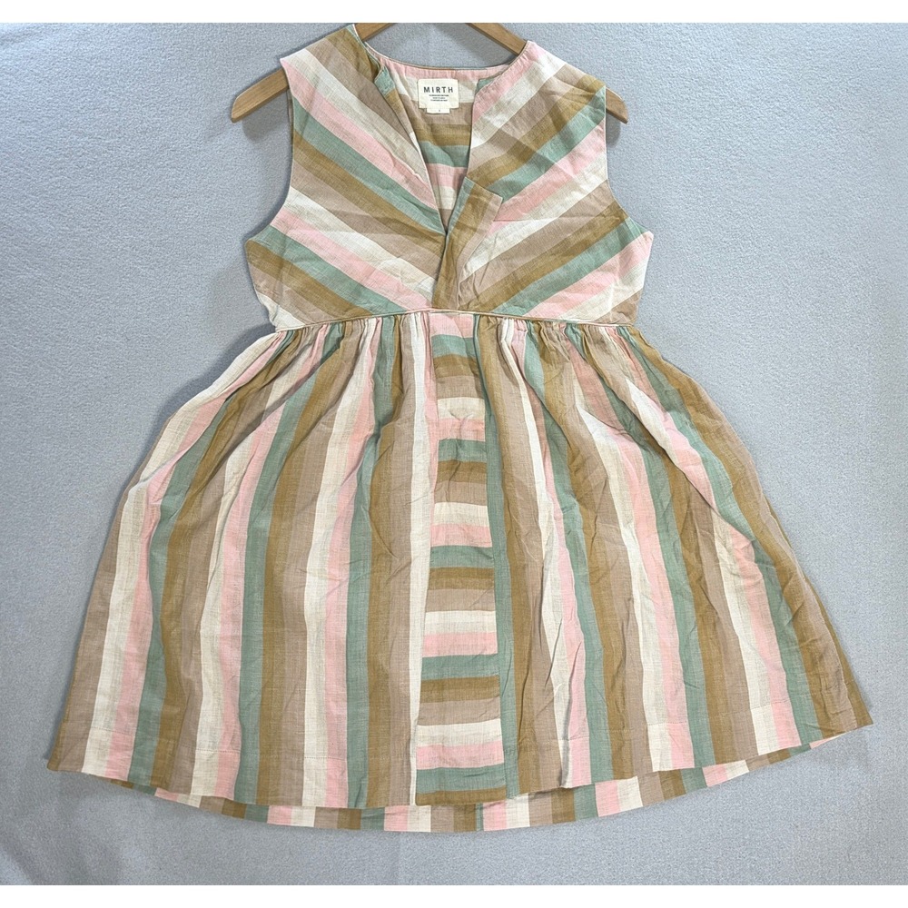 Mirth Coastal Grandmother Striped Midi Dress Small Cotton Boho Pastel Multi